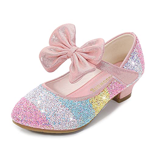 OMEARK Girls Wedding Dress Shoes Round Head Sparkly Glitter Flat Party Shoes Princess Crystal Bowknot Ballet Flats Breathable Low Heeled Girls Dress Up Shoes