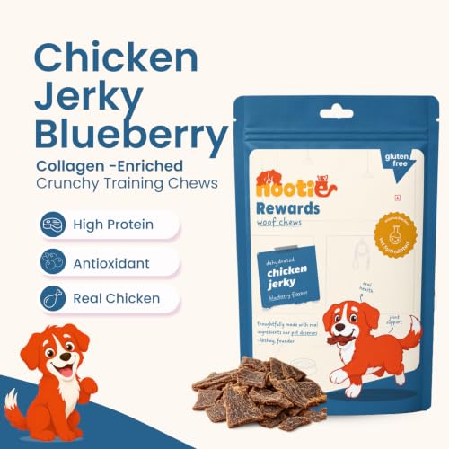Image of Nootie Happy Chews - Dehydrated Chicken Jerky Blueberry Dog Treats (50g) | All-Natural, Grain-Free Protein Snack