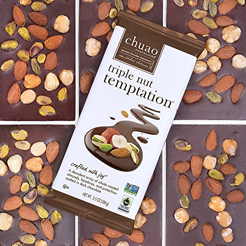 Chuao Chocolatier Triple Nut Temptation Dark Chocolate Bars | Gourmet Chocolate Roasted Nuts European No Preservatives | For Gift Baskets, Christmas, Valentines Day, Gifts For Women, Men, Birthday, Thank You, Care Package | 3 Pack #TOP4