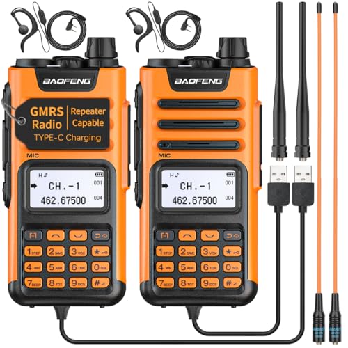 BAOFENG GM-15 Pro 8W GMRS Radio,Long Range Two Way Radio Rechargeable,NOAA Weather Receiver and Scan Radio with Extra AR-771 Antenna USB-C Charger Cable Headsets