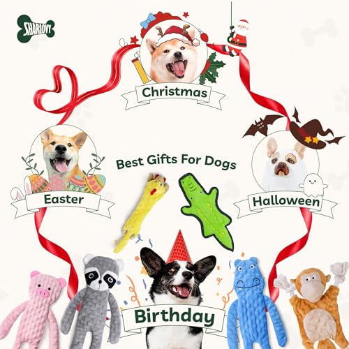 Image of SHARLOVY No Stuffing Dog Toys Crinkle Squeaky, Long Lasting Chews for Aggressive, Durable Plush Dog Puppy Chew Toys for Teething, with 6 Tough Layers for Small Medium Large Breed-3 Pack,Medium
