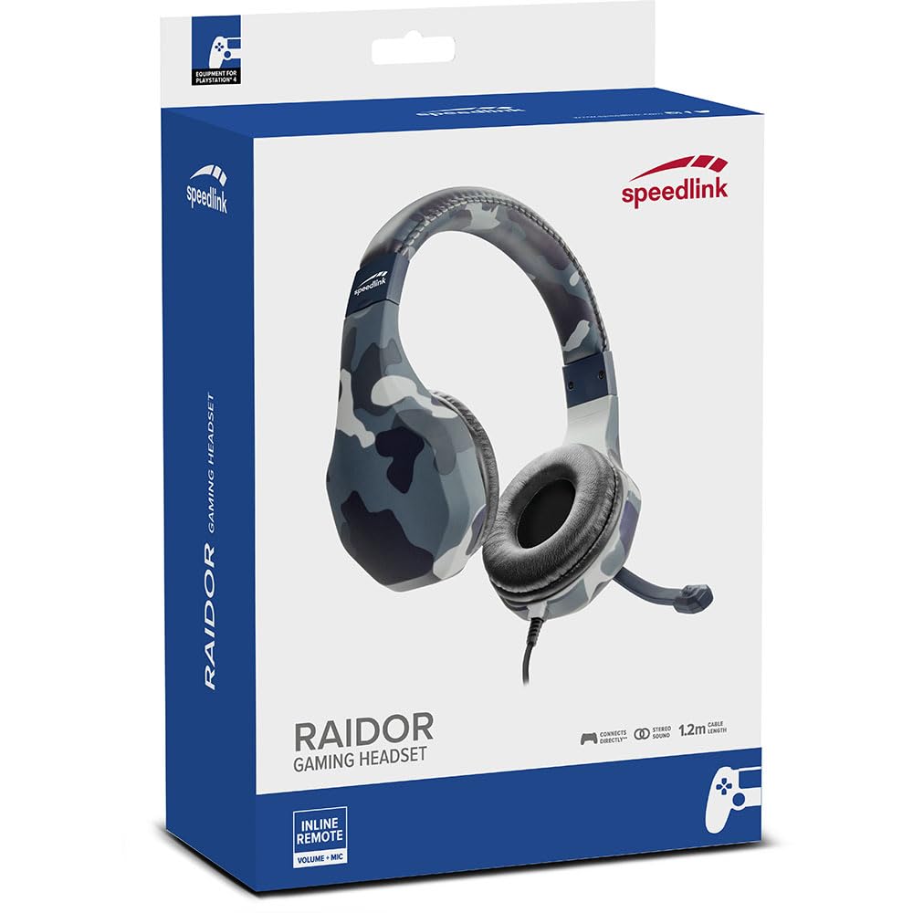 Speedlink RAIDOR Stereo Headset - Gamingowy zestaw słuchawkowy do PC/PS5/PS4/Xbox SeriesX/S/Switch/OLED/Lite, wzór kamuflażowy, niebieski