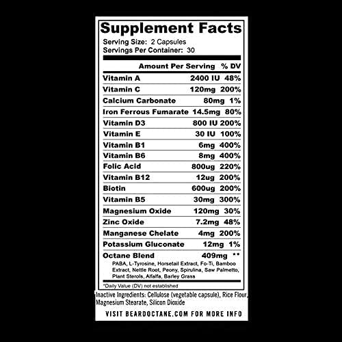 Miniatura 5 de Beard Octane Combustible para barba - Complejo vitamínico para el crecimiento del cabello de la barba con biotina, vitamina A, vitamina C -