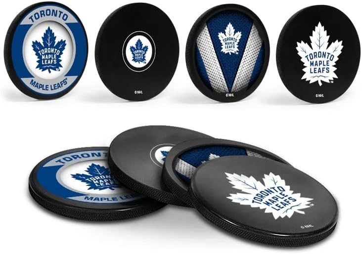 Leafs Officially Licensed Drink Coasters 4 Pack Hockey Puck Design
