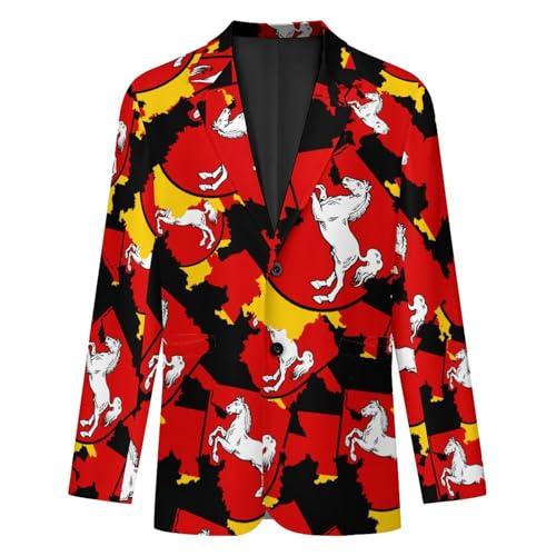 Flag Map of Lower Saxony Men's Slim Suit Long-Sleeve Prom Tuxedo Classic Two Button Business Jacket4