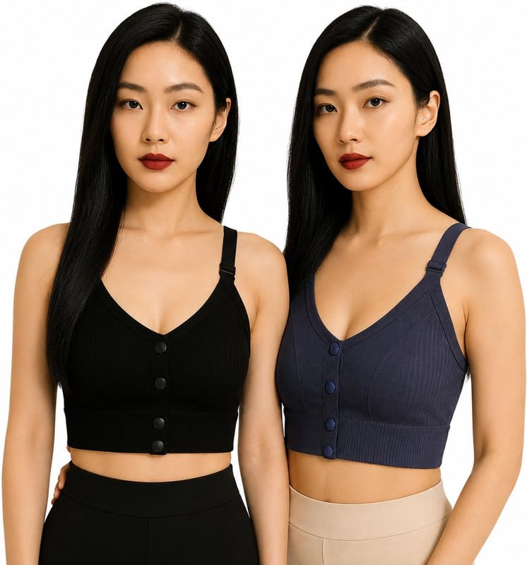 Women's Sports Bra Front Button Bralette | Non Padded Wirefree Seamless Stretch Crop Top | Light Support Yoga Gym Workout Everyday Comfort Bra for Women-picture-15