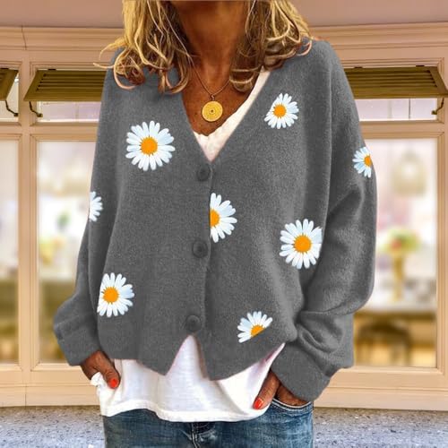 ZOCAVIA Women's Floral Knit Sweaters Cardigan Fall Winter Button Down Open Front Casual Flower Embroidered Cropped Sweaters3