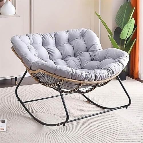 Generisch Mecedora ergonómica de mimbre, cómoda silla con cojín grueso para interior y exterior, perfecta para sala de estar, dormitorio, rincón de lectura (gris)