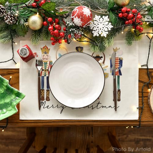 Artoid Mode Nutcracker Merry Christmas Placemats Set of 6, 30 x 45cm Seasonal Winter Merry Xmas Holiday Vintage Washable Table Mats - Image 2