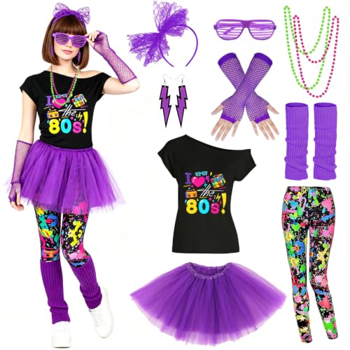 MINGJAY Deguisement Annee 80 Femme,Tenue des Années 80 et 90 pour Femme,80s Disco Costume,Disco Costume Vetement Fête Néon,80s Ensemble D'accessoires de Costume,pour Halloween Carnaval Thème Fête