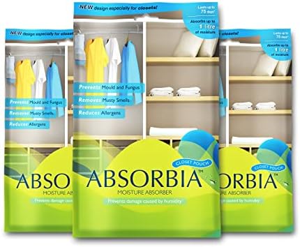 Absorbia Moisture Absorber Hanging Pouch | Pack of 3 | 440ml each & Lasts 75 Days Each| Moisture Absorber for Wardrobe | Dehumidifier for Room Moisture | Air Freshener for Room, Toilet | Moisture Absorbers