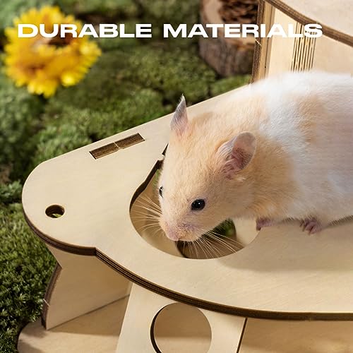 Dxcaicc Castelo de hamster de madeira, esconderijo de animais pequenos de várias camadas com escada,