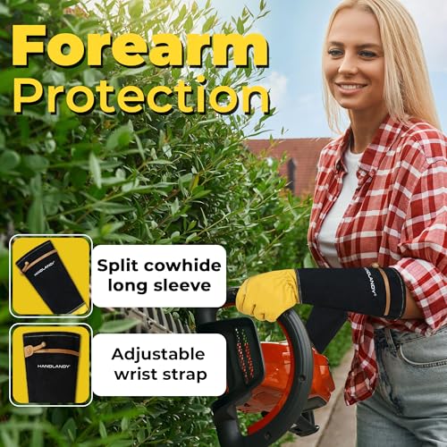 Image of HANDLANDY Rose Pruning Gloves for Men Women, Thorn Proof Gardening Gloves | Long Leather Gardening Gloves, Breathable Leather Gauntlet, Best Garden Gifts & Tools for Gardener (Mustard Yellow, M)