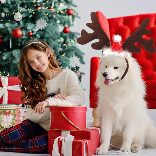 Weihnachten Haustier Stirnband, Rentier Hunde Weihnachtskostüm Weihnachtsmütze Hund Elch Weihnachten Geweih Haarreif Mit Weihnachtsmütze Für Hunde Katzen