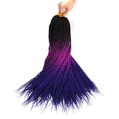 DAIRESS (6 Packs) Ombre Crochet Braids Senegalese Twist Crochet Hair 22Inches 20Stands Synthetic Hair Extensions Kanekalon Crochet Twist Braiding Hair (6Packs,Black Purple Blue)