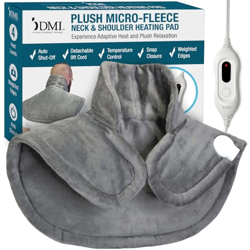 Image of DMI Plush Micro-Fleece Weighted Heating Pad for Neck, Shoulders & Back - 4 Heat Settings, Auto Shut-Off, 9' Cord, Gray, Large