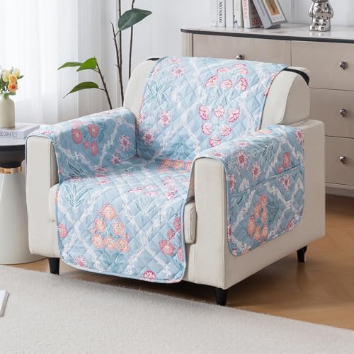 Image of House of Quirk 'Mughal Series' Anti-Slip Sofa Cover Mat with Pocket | Polyester Couch Protector for Pets, Kids & Spills (Gulshan Sky, 180x60cm, One Seater)