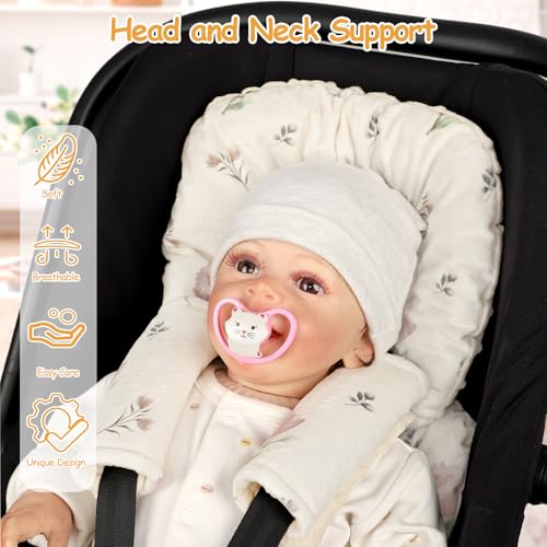 Image of Infant Car Seat Insert with 2 Strap Pads, Super Soft Carseat Head and Body Support for Baby Boys and Girls, Reversible Newborn Car Seat Insert Cushion for Strollers, Bouncers, Swing, Simple flowers
