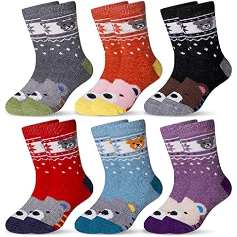 Eocom 6 Pairs Children's Winter Warm Wool Animal Crew Socks Kids Boys Girls Socks (6 Pairs Bear, 4-7 Years) Cover