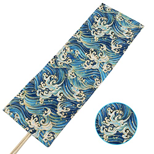 Image of Canvas Pencil Wrap Case, 48 Holes Colored Pencil Roll Holder Storage Pouch for Office (48 Holes, Blue)