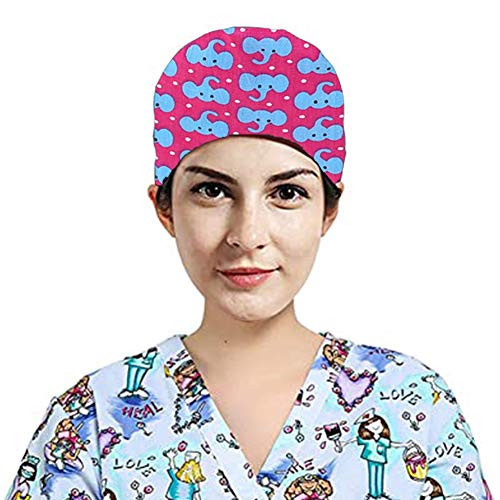 TOSFOGO Upgrade Working Cap with Buttons, Adjustable Working Hat Tie Back Head Cover Headwear Sweatband for Women Men(Red Elephant) - Thumbnail 7