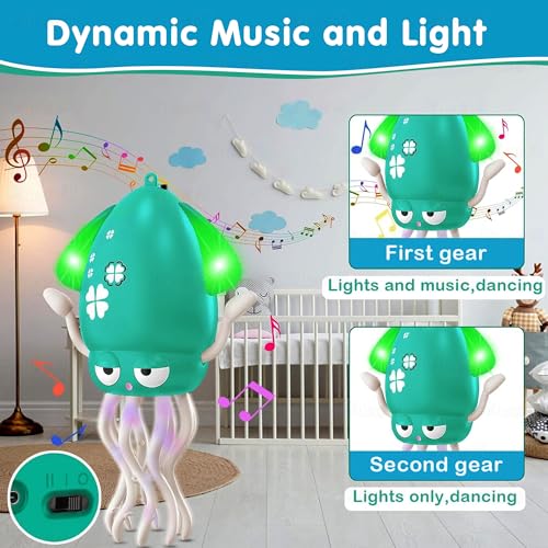 Image of Kidology Dancing Octopus Tummy Time Toy for Babies - Squid Toys | Musical Crawling Baby Toy with LED Lights | Supports First Crawl to Toddler Play | Sensory Interactive Gift for Boys & Girls - Green