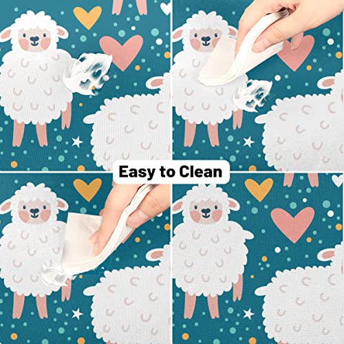 Cute Sheep Heart Round Tablecloth With Lace Trim Spring Summer Tablecloths Polyester Table Cover Waterproof Wipeable Table Cloth Linen For Kitchen, Fits Tables 60 Inch Diameter #TOP4