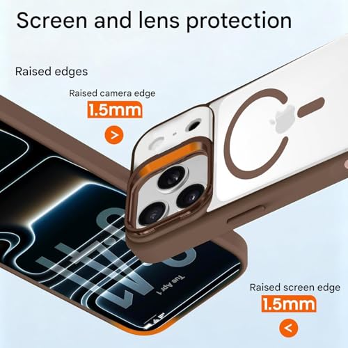 Image of VONZEE Clear Camera Kickstand Case for iPhone 17 Pro Max, Built-in Adjustable Camera Stand, Clear Magnetic Mag-Safe Shockproof Classic Series Phone Cover (Brown)