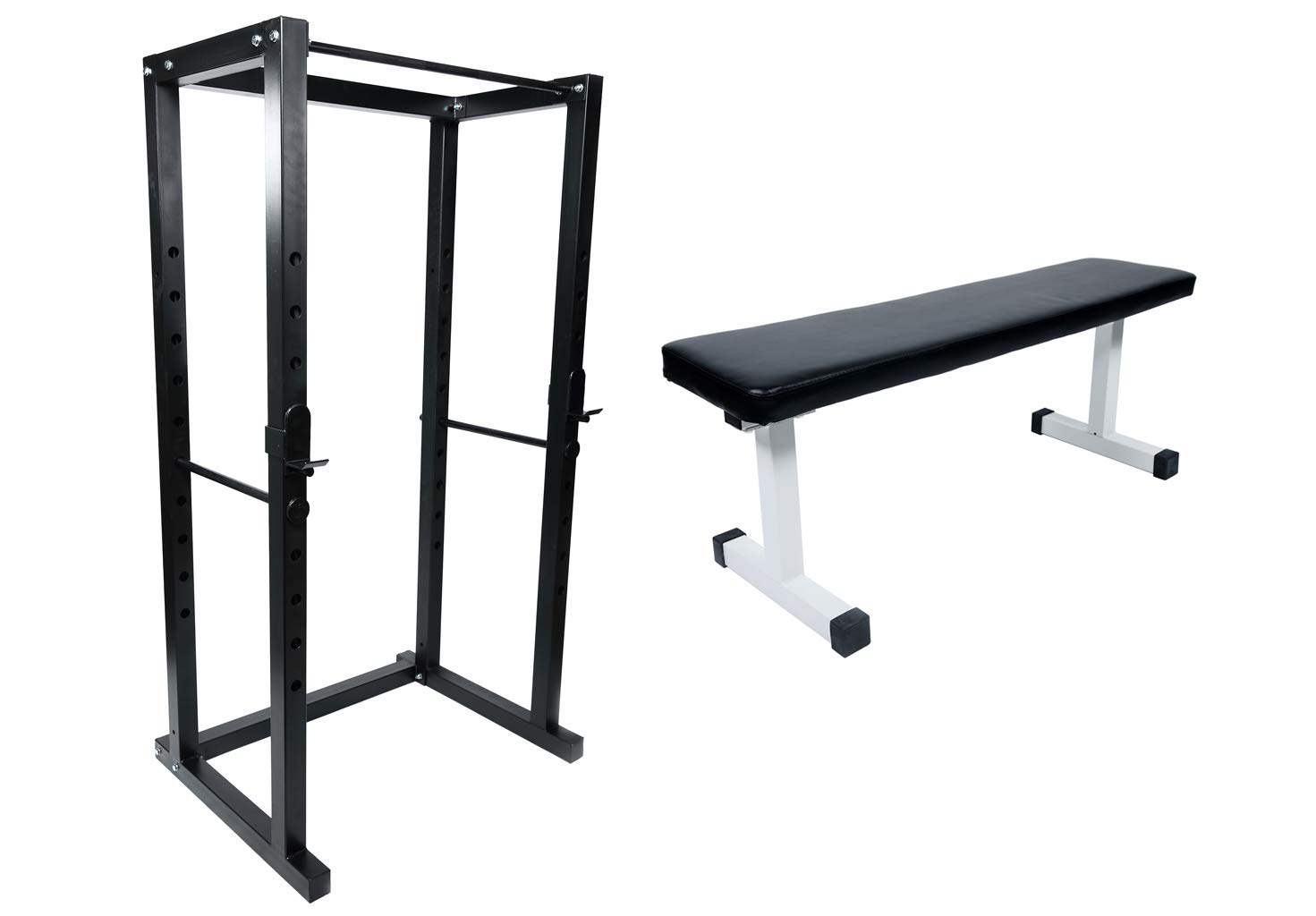 Ader Power Rack w/ 300 Lb Black Olympic Weight Set, Flat Bench and Free Mat