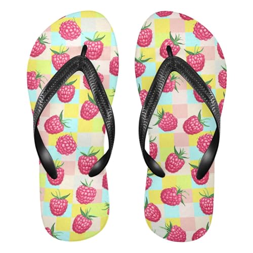 Sinestour Raspberry Checkerboard Coloful Flip Flops for Beach Thong Sandals Anti-slip Lightweight Flat Slippers for Summer Travel Swim