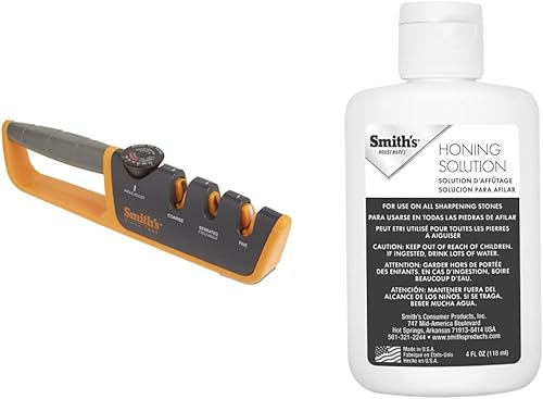 Smiths 50264 - Sacapuntas manual ajustable grisamarillo y solución de afilado HON1-4 onzas blanco