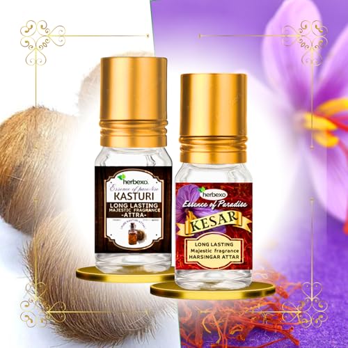 Image of Kasturi & Kesar Attar for Men & Women | Long Lasting Alcohol-Free | 2 x 6ml Roll-On
