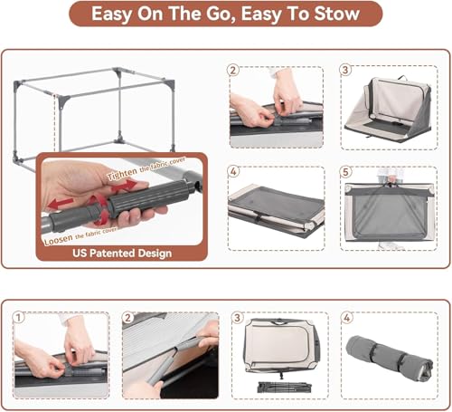 A 4 Pet Hundebox faltbar große Hunde Hundetransportbox Transportbox Hund soft tragebar Hundebox für zuhause, leicht zu verstauen mit montiertem Aluminium Rahmen, einstellbare Kompatibilität (XL, Grau)