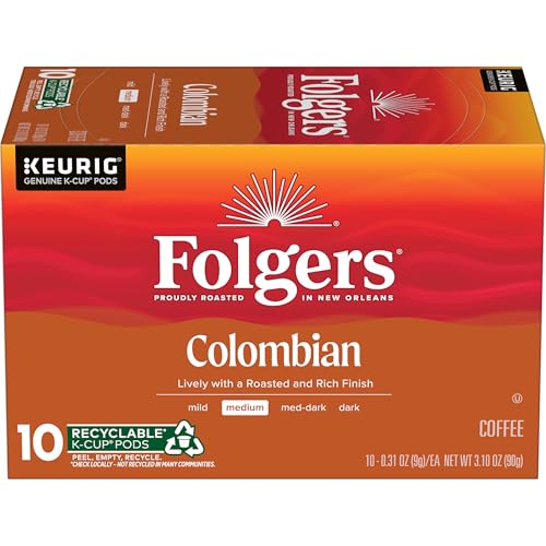 Folgers Colombian Coffee, Medium Roast, Keurig K-Cup Pods, 10 Count Box