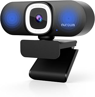 NUROUM V32-AFL 4K Webcam with Ring Light, Auto Focus Auto Framing 60fps PC Camera with Noise Cancelling Microphones, 90° Field of View/Light Correction, Streaming Camera USB Plug & Play