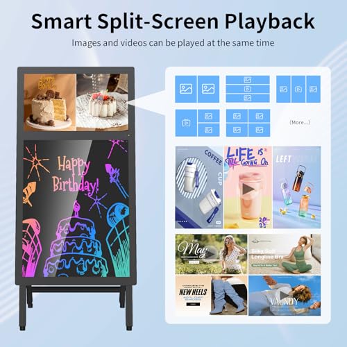 Image of Digital Signage Kiosk and LED Message Writing Board 2 in 1, 21.5 inch LCD 1080p Digital Menu Board Android OS, 8-Hour Battery Portable Standing Advertising Display for Restaurant /Cafe /Retail /Bar