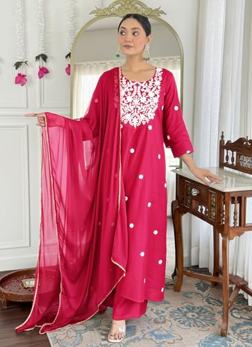 Kurta ample rose en soie viscose brodé solution confort élégante XL