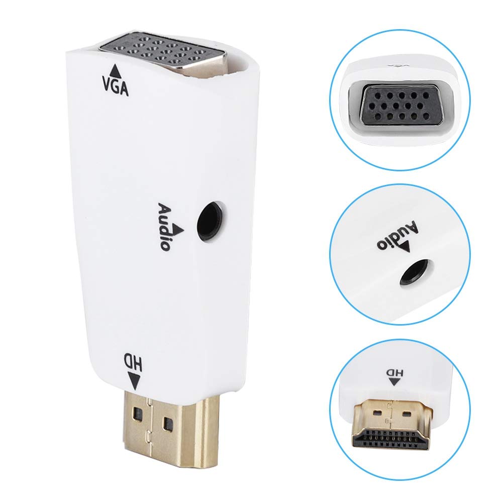 Sonew Adapter konwertera HD 1080P HDMI żeński na VGA z kablem wyjściowym audio 3,5 mm do PC/laptopa/DVD/pulpitu/płaskiego panelu/cyfrowego odtwarzacza STB/(biały)