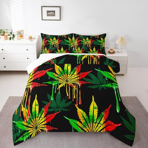 Image of Feelyou Marijuana Weed Leaf Comforter Set Full Size for Men Adults