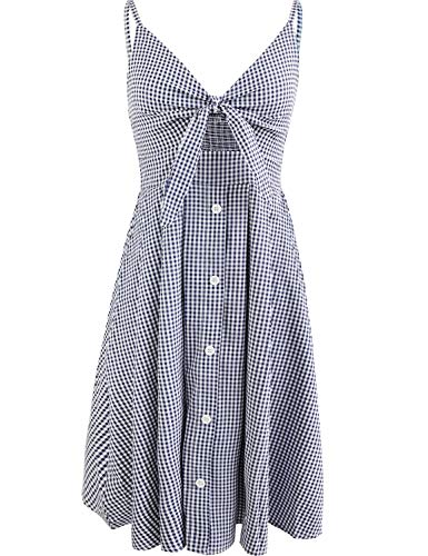 Image of FANCYINN Womens Tie Front Button Down A-Line Dresses Summer Spaghetti Strap Midi Dress Floral Prints