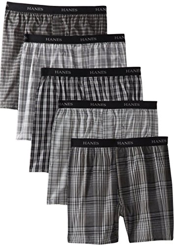 Hanes Classic Mens Yarn Dyed Exposed Waistband Boxer P5 798BP5 L Black/Blue