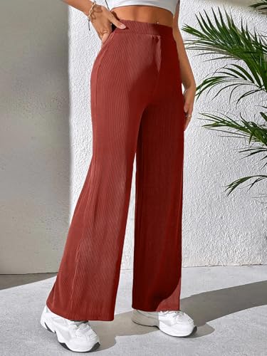 Image of Preneum Women High Waist Korean Wide Leg Trousers, Loose Fit Casual Lounge Pants, Travel, Office & Streetwear Comfortable Stylish Bottom Wear (Available Plus Size)