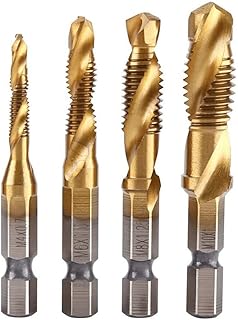 4Pcs Drill Tap Bits Set Combination Drill Thread Metric Tap Drill Bit Set M4 M6 M8 M10 Metric Thread HSS Drill and Tap Bits 1/4" Hex Shank Thread Screw Tap Tool Set