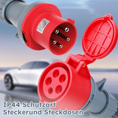 CEE Adapter 63A auf 32A, 400V Kupplung Starkstrom mit Schutzschalter, IP44 CEE Stromadapter Stecker und Steckdose H07RN-F Wohnmobil-Adapterkabel