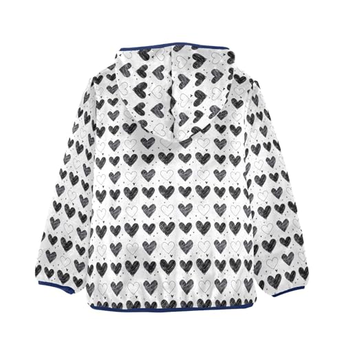 Black White Hearts Boys Fleece Coat,Children's Zip-Up Hoodie Jacket,Baby Warm Fashion Outerwear 3-10T,A1133962