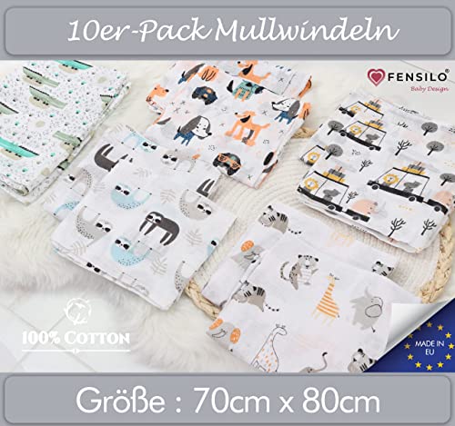 FENSILO Muslin Cloths, Muslin Nappies, Pack of 10, 70 x 80 cm, Fabric Nappies, Made in the EU - Image 2