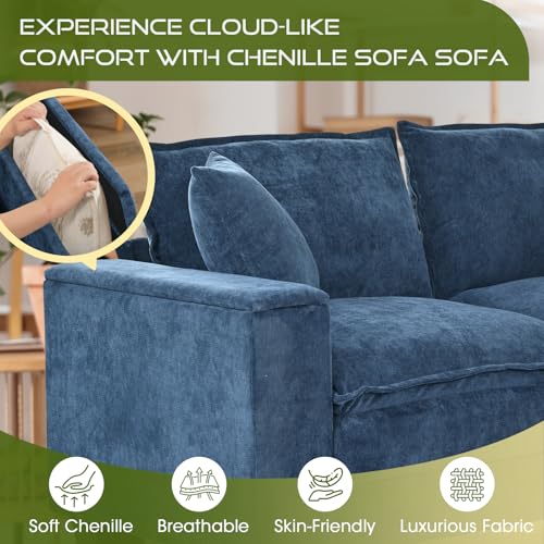 Image of 97 inch L Shaped Couch Corner Sofa, 5 Seater Oversized Cloud Couch with 2 Pillows Chenille Modular Sectional Sofa Armrests with Two Hidden Storage Space Sectional Couches for Living Room Dark Blue