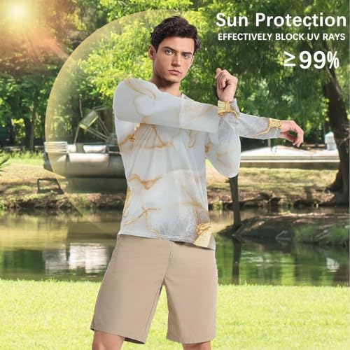 Marble White White UPF 50+ Long Sleeve Sun Shirt Breathable Comfort Men's Sun Shirt Long Sleeve Outdoors4