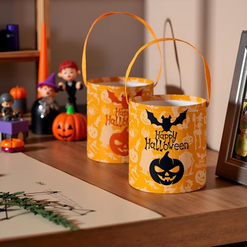 Image of Halloween Bucket for Trick or Treat Kids Halloween Pumpkin Bucket Halloween Candy Snack Baskets Pumpkin Halloween Party Decoration (Happy Halloween)