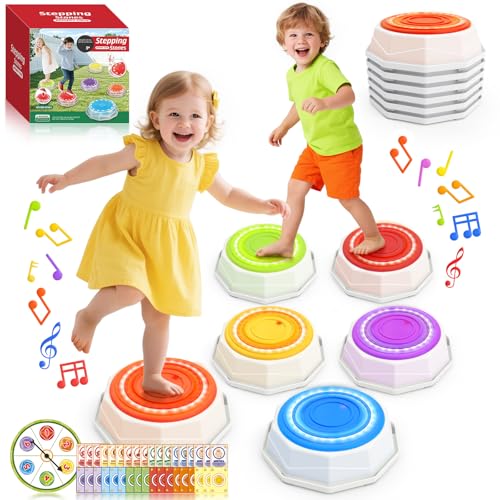 Rainbow Light Up Stepping Stones for Kids - 6PCS Non-Slip Music Sensory Jumping Stone Toys, Toddler Obstacle Course Develop Balance Coordination Skills, Indoor Outdoor Play, Boys Girls Gifts Ages 3-5